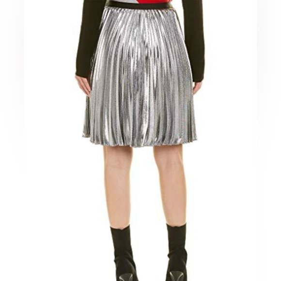 Diane von Furstenberg DVF Heavyn Metallic Silver Fine Pleated Skirt size 10 NWT - Picture 3 of 12